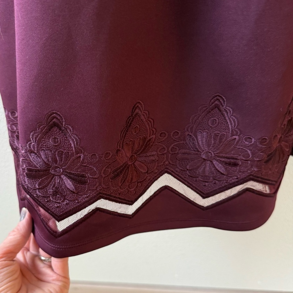 Ted Baker Embroidered Cheskka Dress Burgundy Party Cocktail Women’s Size 10 - Picture 8 of 14